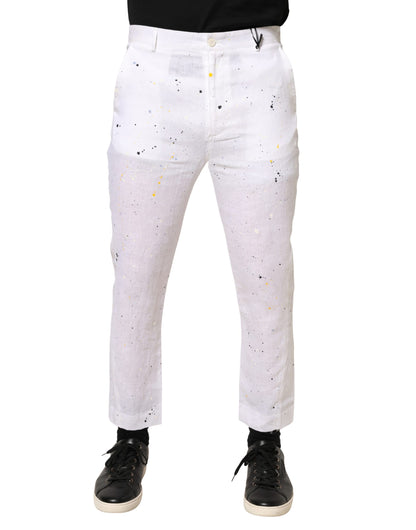 Daniele Alessandrini White Paint Print Skinny Fit Trouser Pants