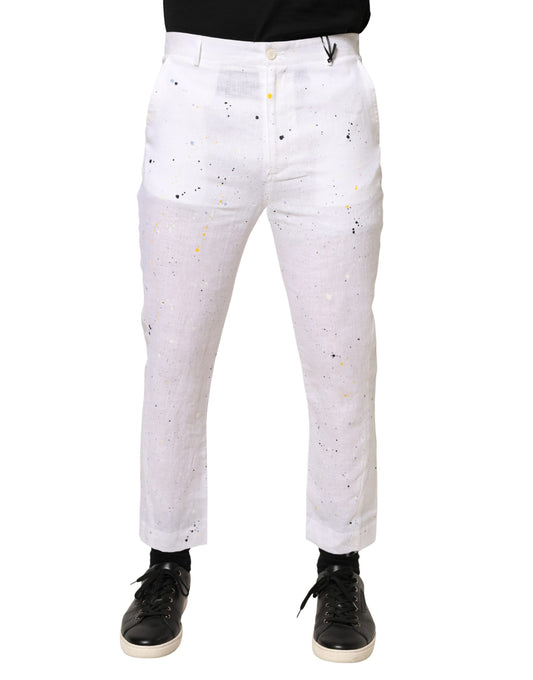 Daniele Alessandrini White Paint Print Skinny Fit Trouser Pants