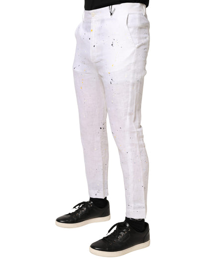 Daniele Alessandrini White Paint Print Skinny Fit Trouser Pants