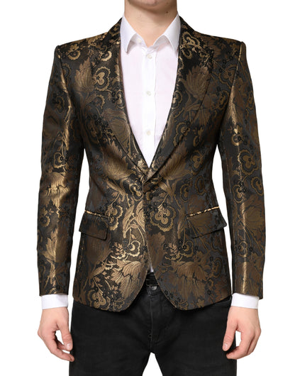 Dolce & Gabbana Metallic Gold Jacquard Single Breasted Tuxedo Blazer