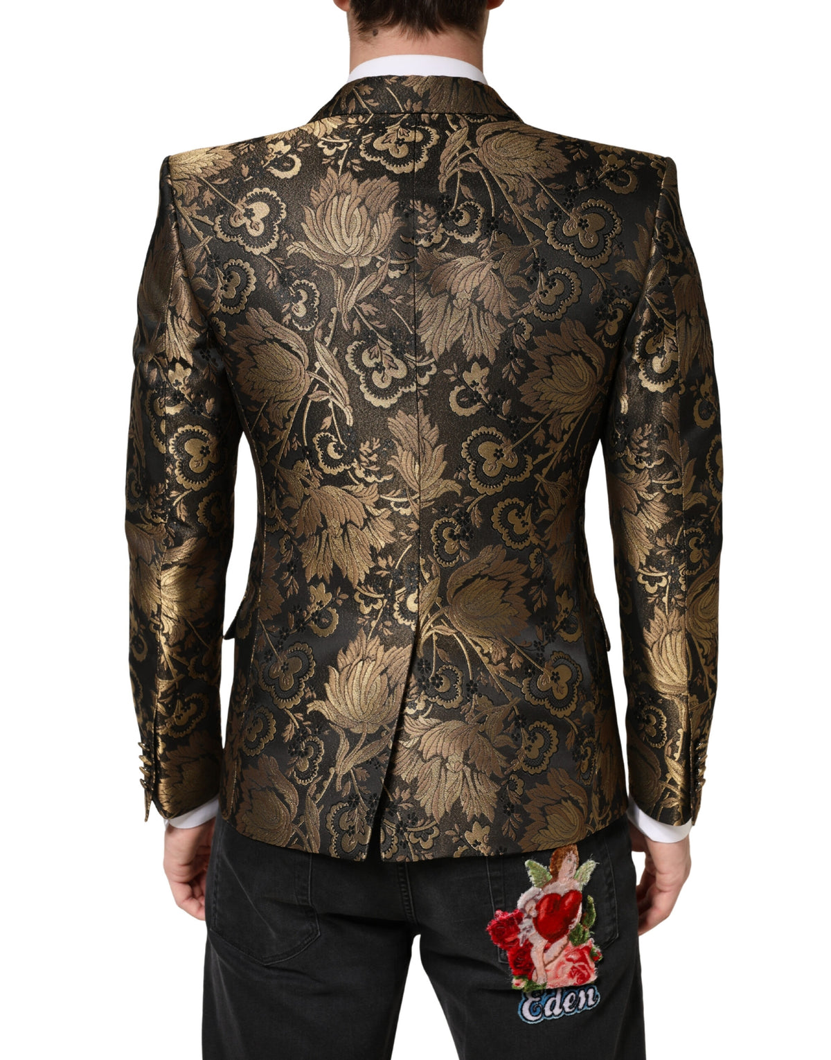 Dolce & Gabbana Metallic Gold Jacquard Single Breasted Tuxedo Blazer
