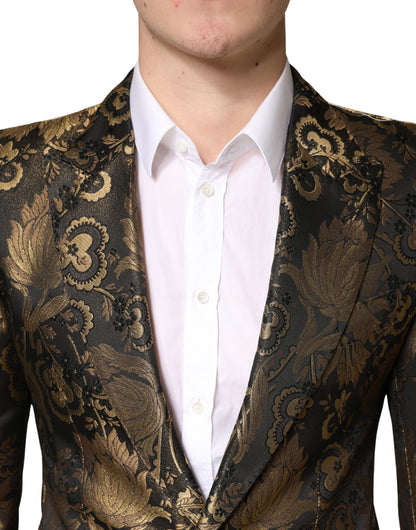 Dolce & Gabbana Metallic Gold Jacquard Single Breasted Tuxedo Blazer