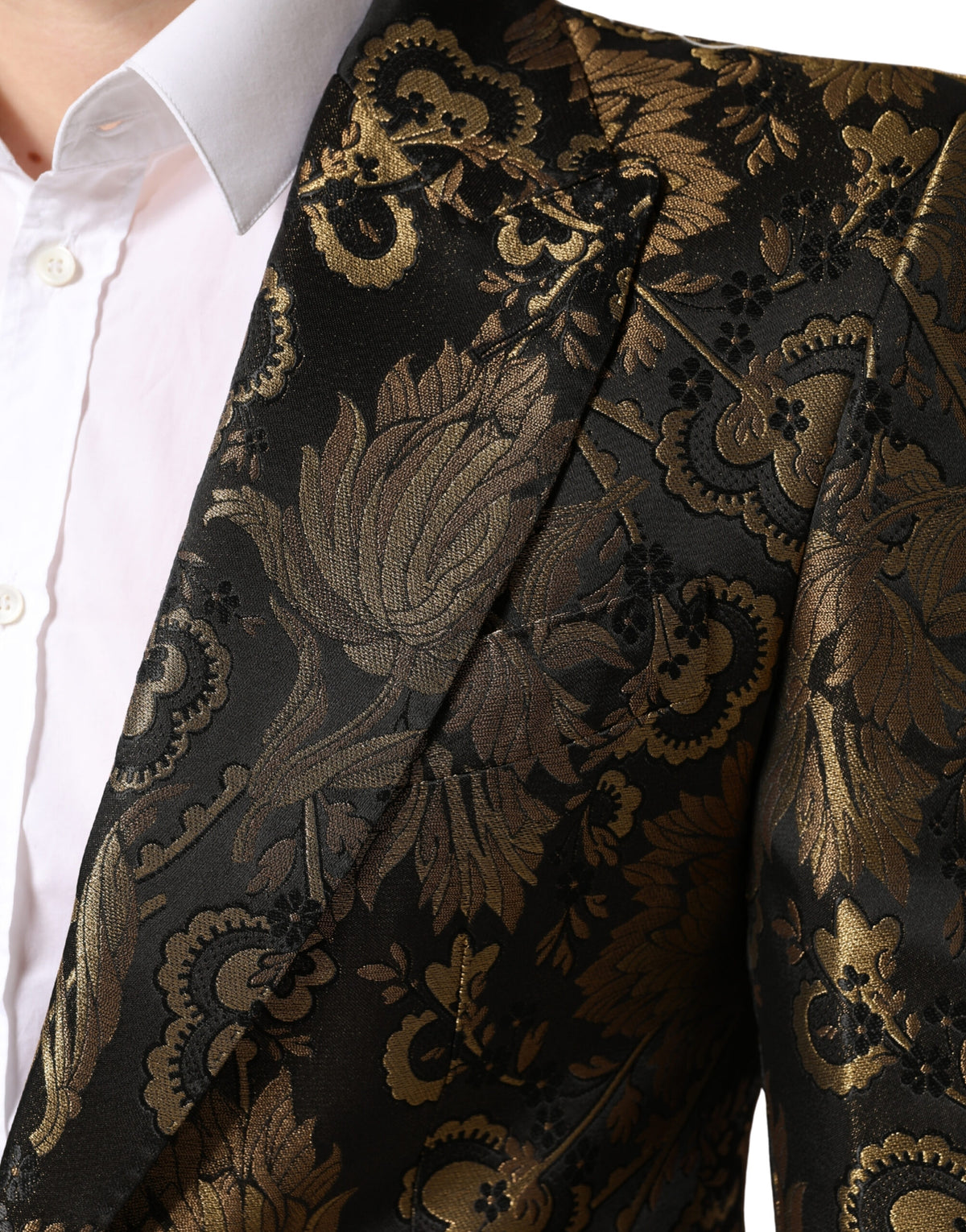 Dolce & Gabbana Metallic Gold Jacquard Single Breasted Tuxedo Blazer