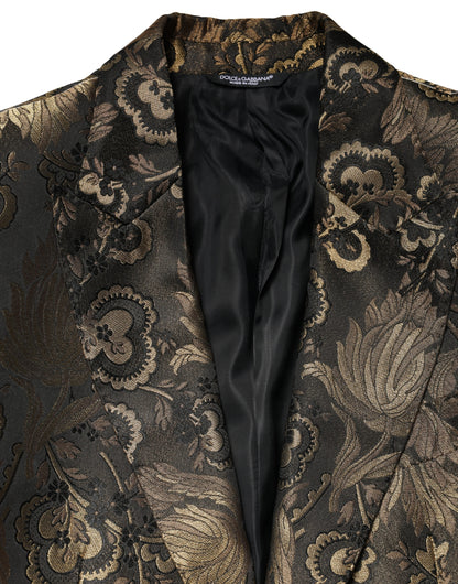 Dolce & Gabbana Metallic Gold Jacquard Single Breasted Tuxedo Blazer