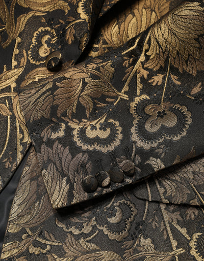 Dolce & Gabbana Metallic Gold Jacquard Single Breasted Tuxedo Blazer