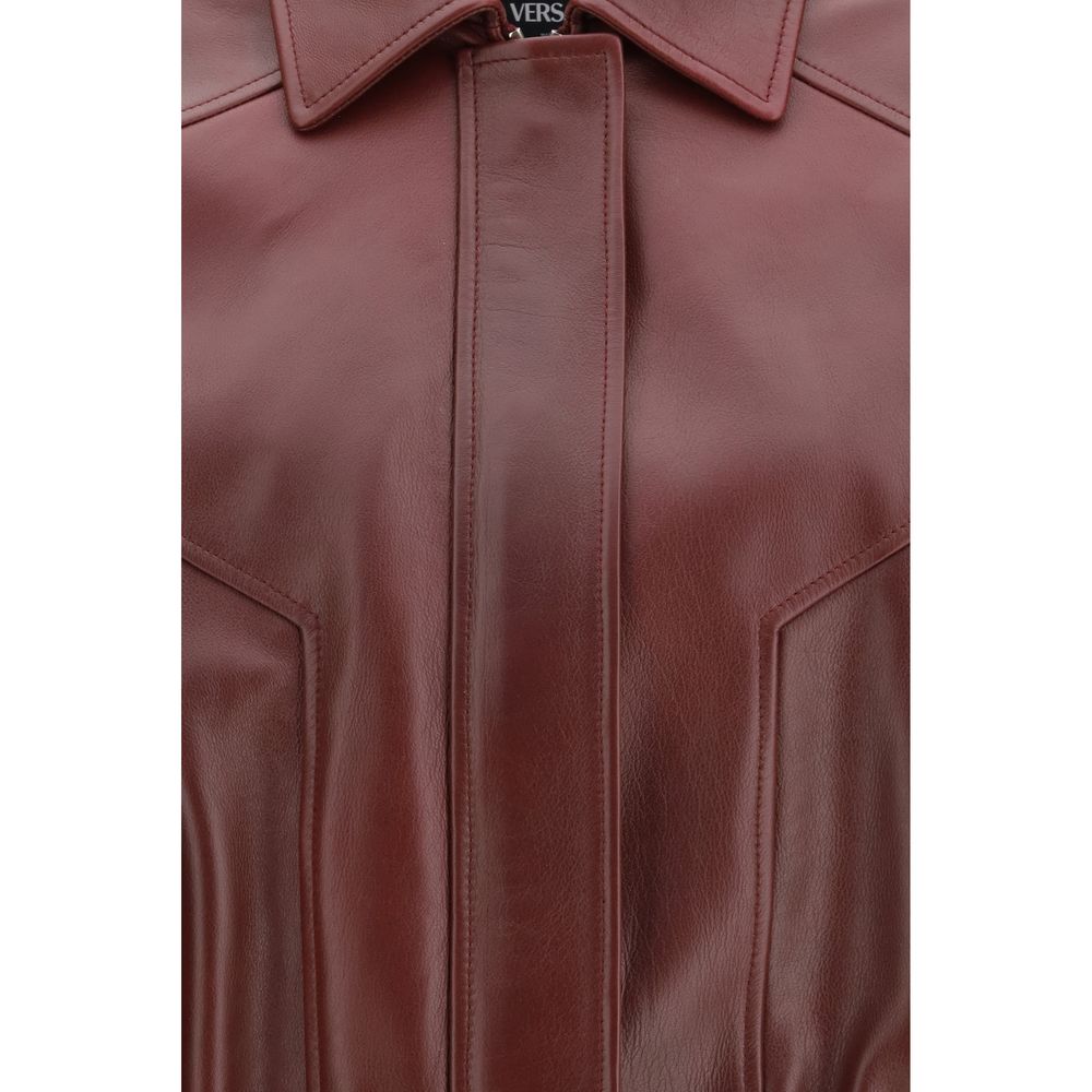 Versace Bordeaux Leather Jacket for Women