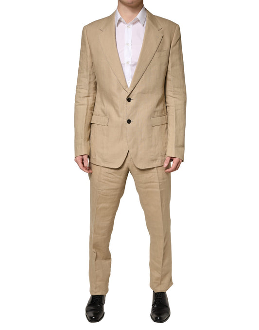 Dolce & Gabbana Beige Linen TAORMINA Single Breasted Formal 2 Piece Suit