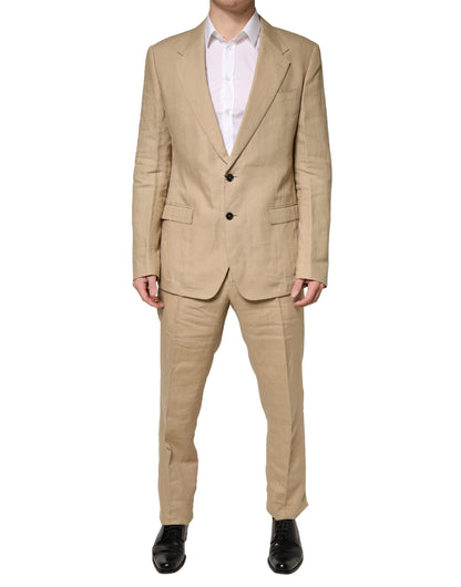 Dolce & Gabbana Beige Linen TAORMINA Single Breasted Formal 2 Piece Suit
