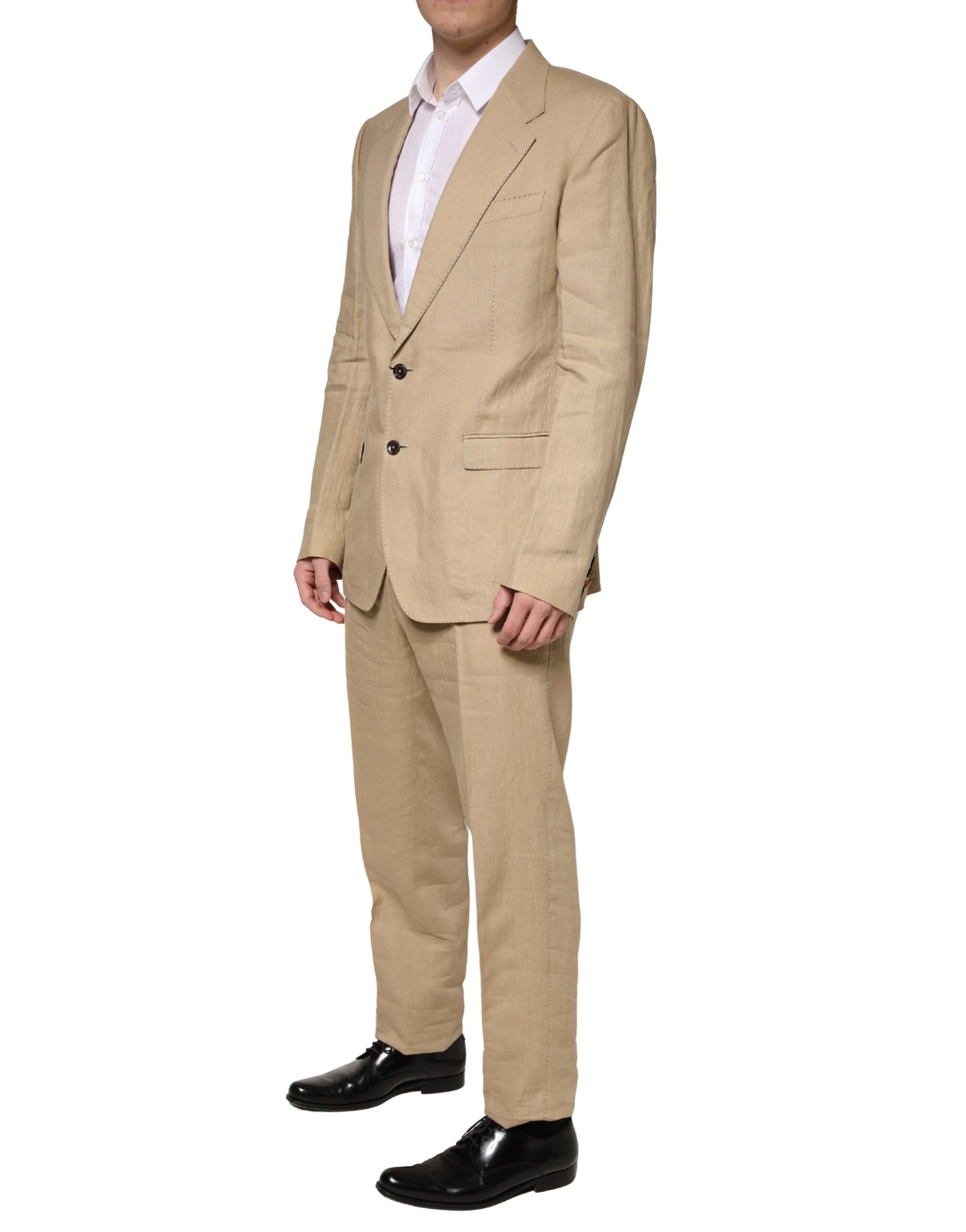Dolce & Gabbana Beige Linen TAORMINA Single Breasted Formal 2 Piece Suit