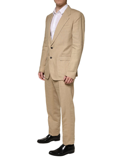 Dolce & Gabbana Beige Linen TAORMINA Single Breasted Formal 2 Piece Suit