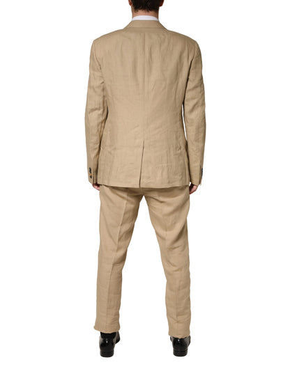 Dolce & Gabbana Beige Linen TAORMINA Single Breasted Formal 2 Piece Suit