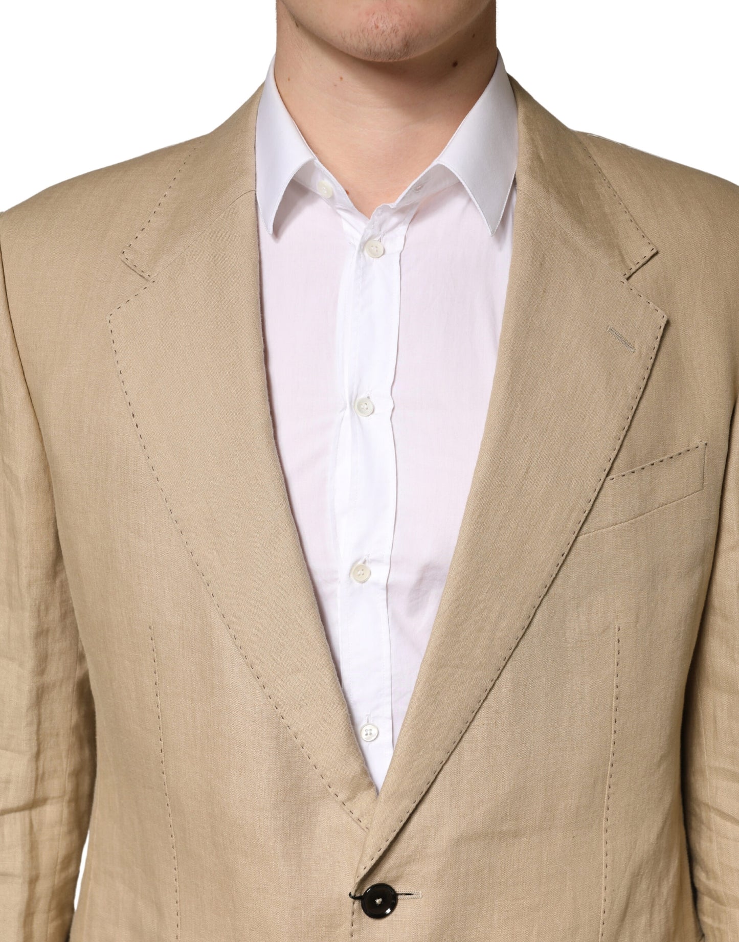 Dolce & Gabbana Beige Linen TAORMINA Single Breasted Formal 2 Piece Suit