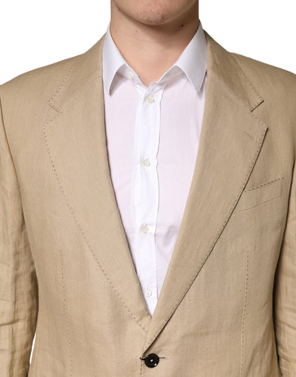 Dolce & Gabbana Beige Linen TAORMINA Single Breasted Formal 2 Piece Suit