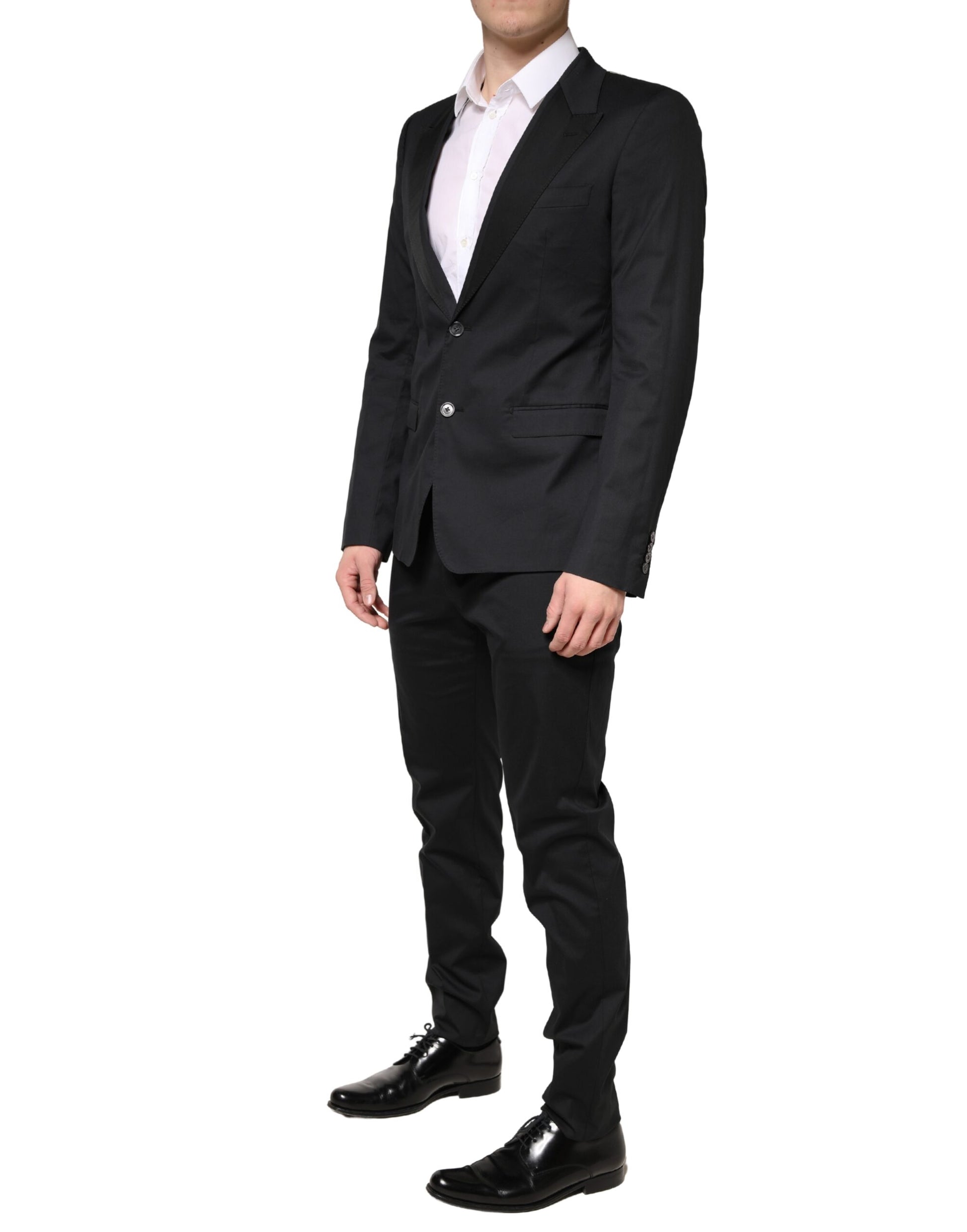 Dolce & Gabbana Black Cotton Single Breasted Slim Fit 2 Piece Suit