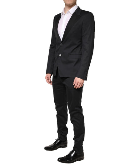 Dolce & Gabbana Black Cotton Single Breasted Slim Fit 2 Piece Suit