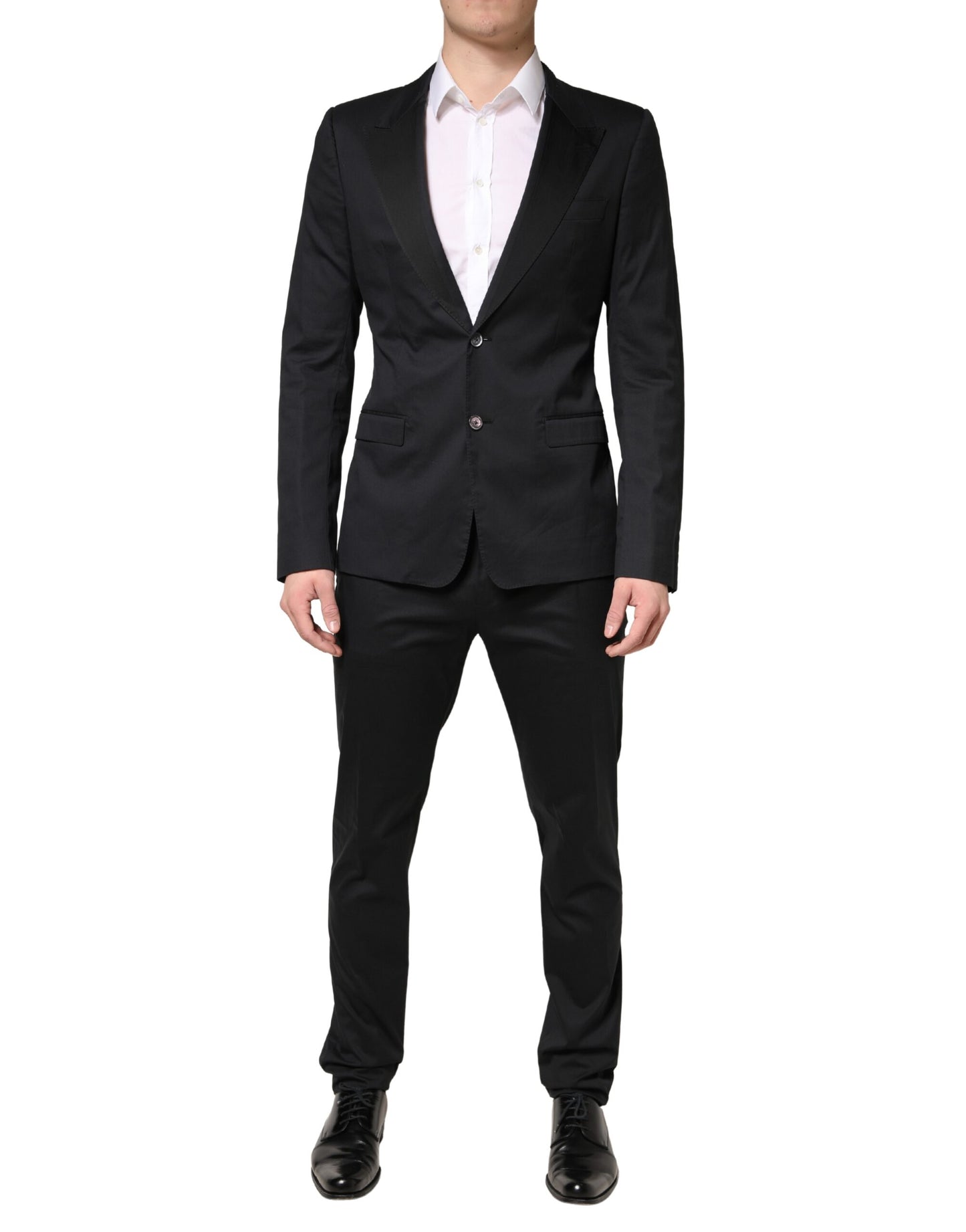 Dolce & Gabbana Black Cotton Single Breasted Slim Fit 2 Piece Suit