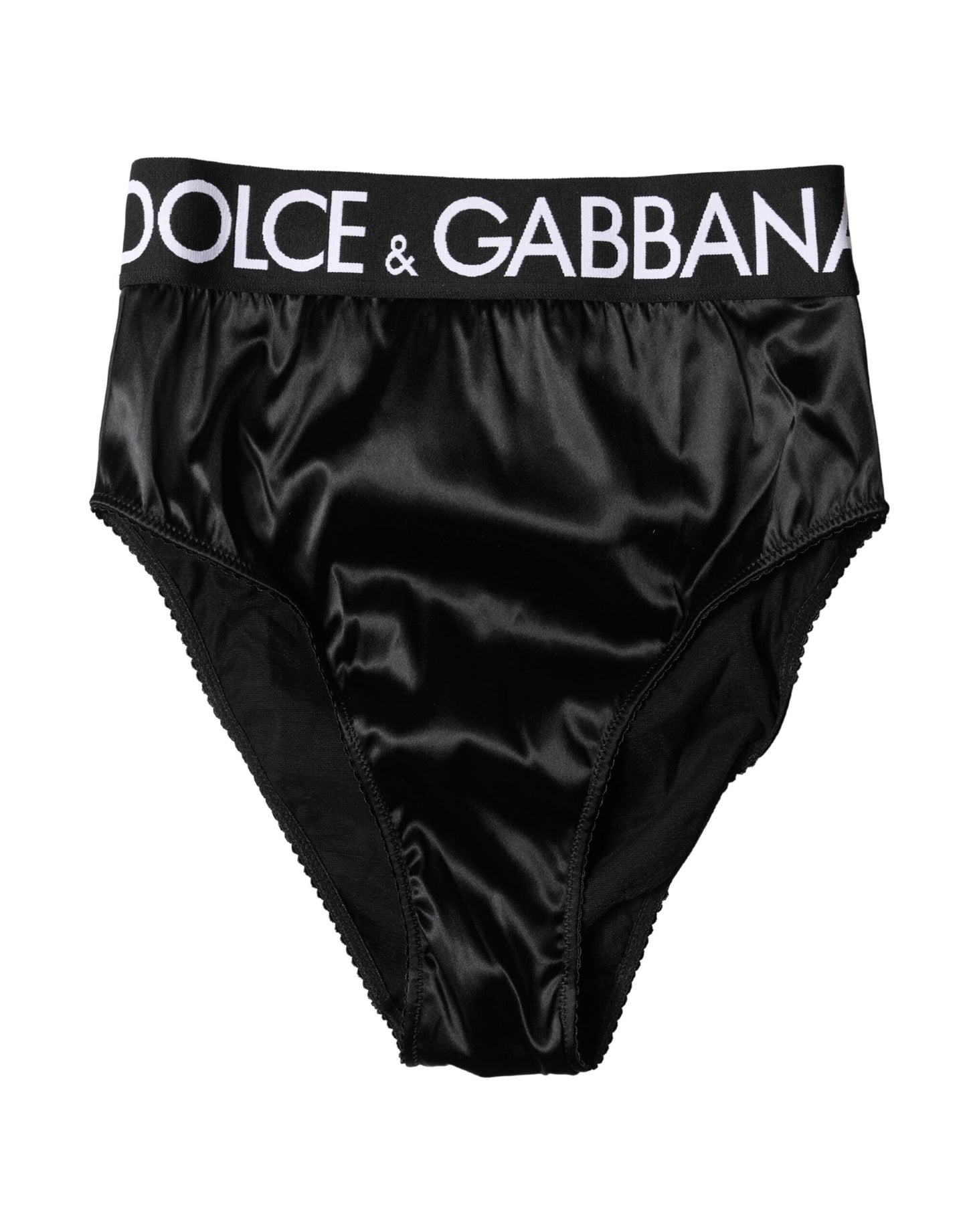 Dolce & Gabbana Black Satin High-Waist Brief Logo Women's Underwear