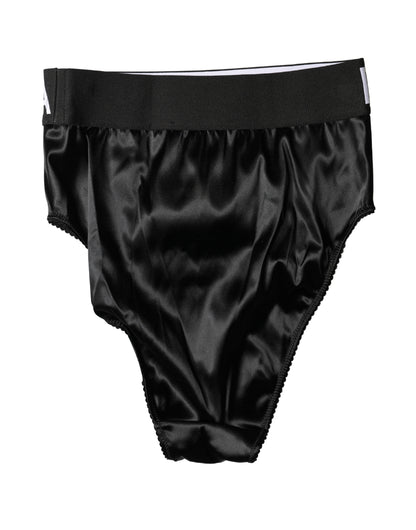Dolce & Gabbana Black Satin High-Waist Brief Logo Women's Underwear