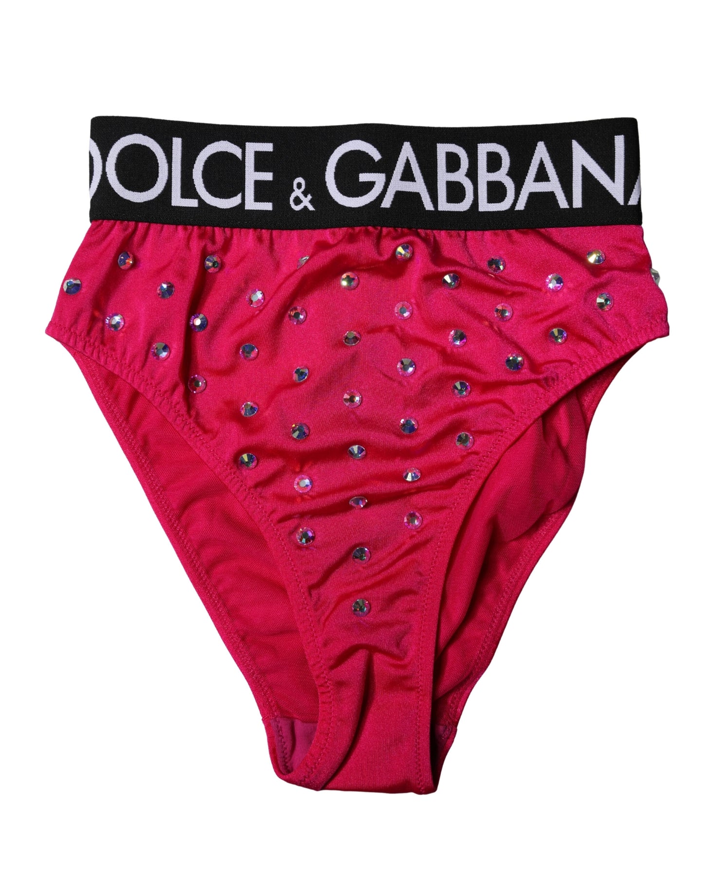 Dolce & Gabbana Pink & Black Logo Rhinestone Embellished High-Waist Panties