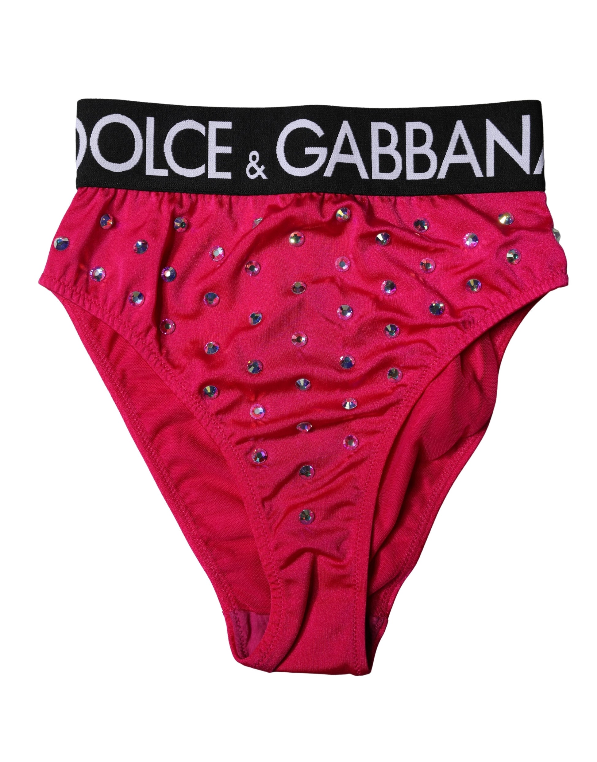 Dolce & Gabbana Pink & Black Logo Rhinestone Embellished High-Waist Panties
