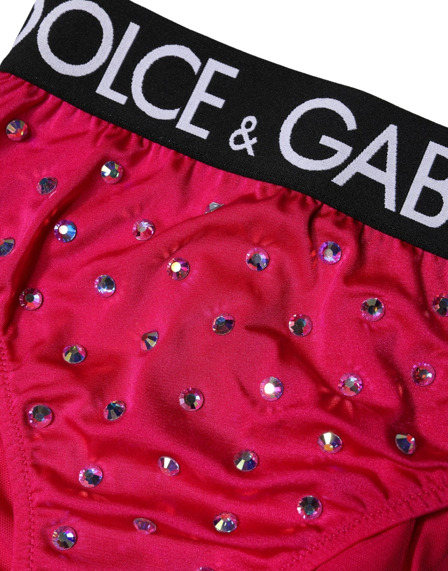 Dolce & Gabbana Pink & Black Logo Rhinestone Embellished High-Waist Panties
