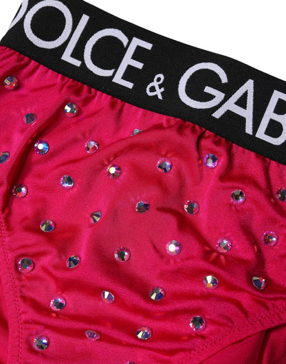 Dolce & Gabbana Pink & Black Logo Rhinestone Embellished High-Waist Panties