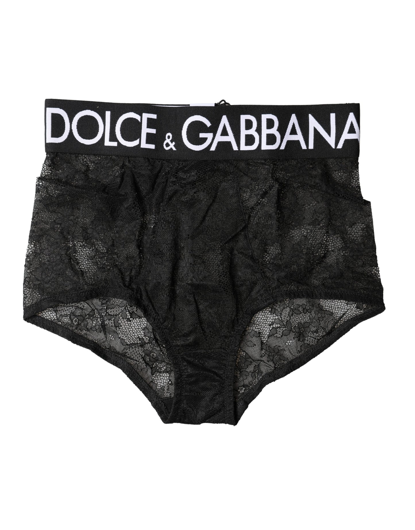 Dolce & Gabbana Black Logo High Waist Lace Panty Underwear