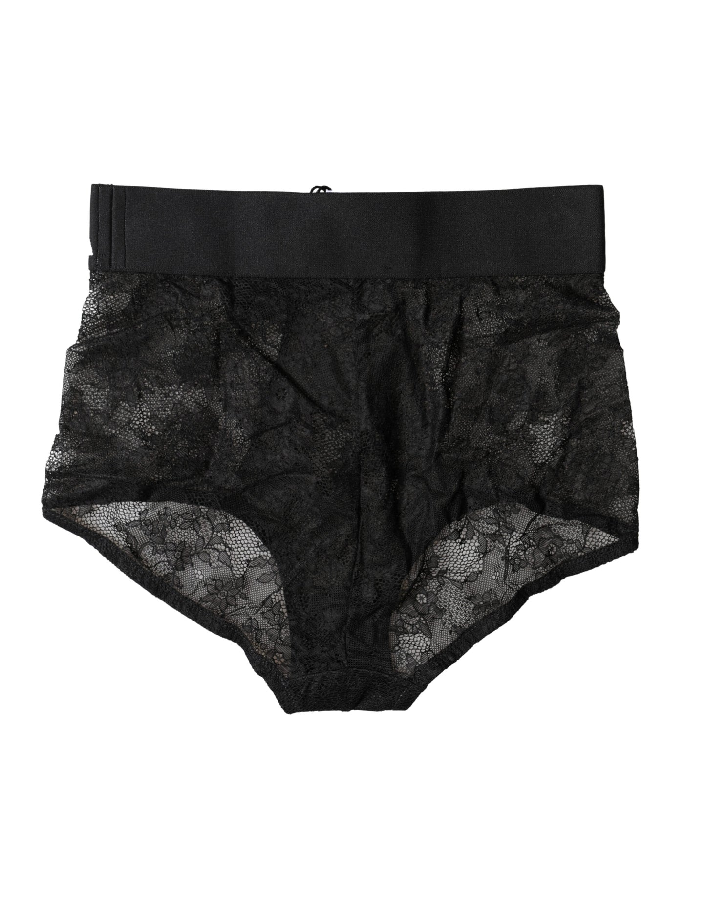 Dolce & Gabbana Black Logo High Waist Lace Panty Underwear