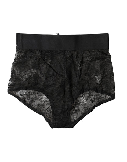 Dolce & Gabbana Black Logo High Waist Lace Panty Underwear