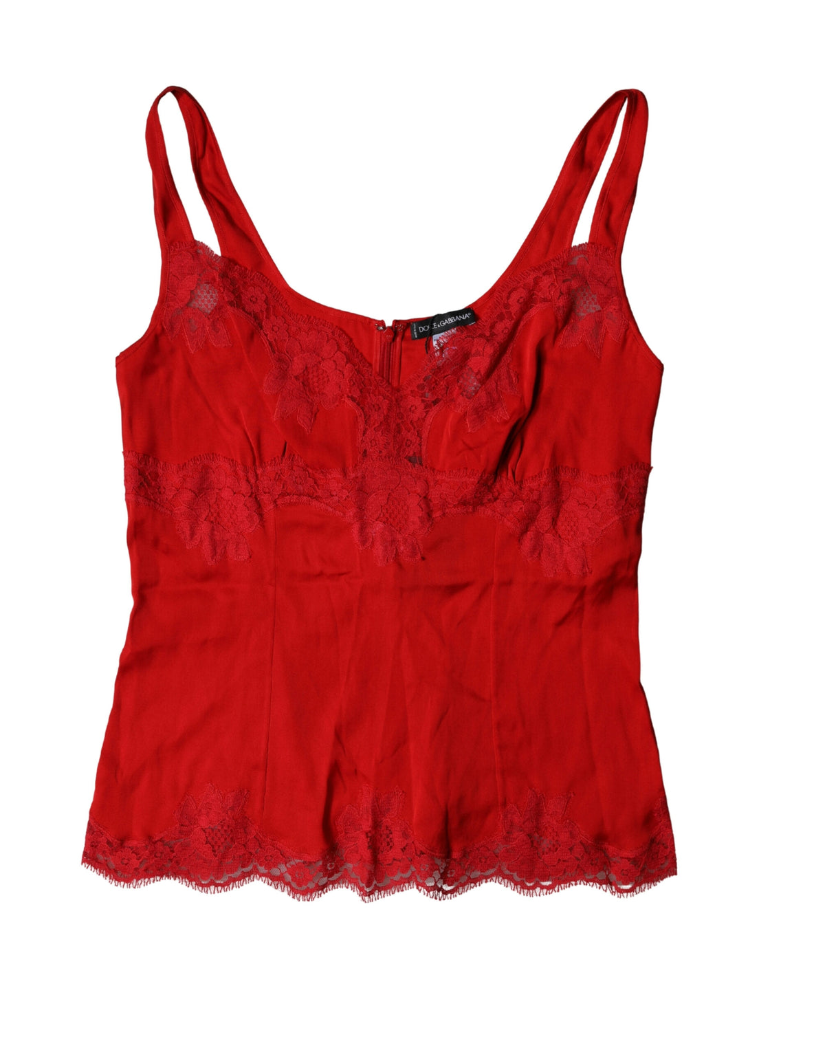 Dolce & Gabbana Red Silk Blend Lace Camisole Top