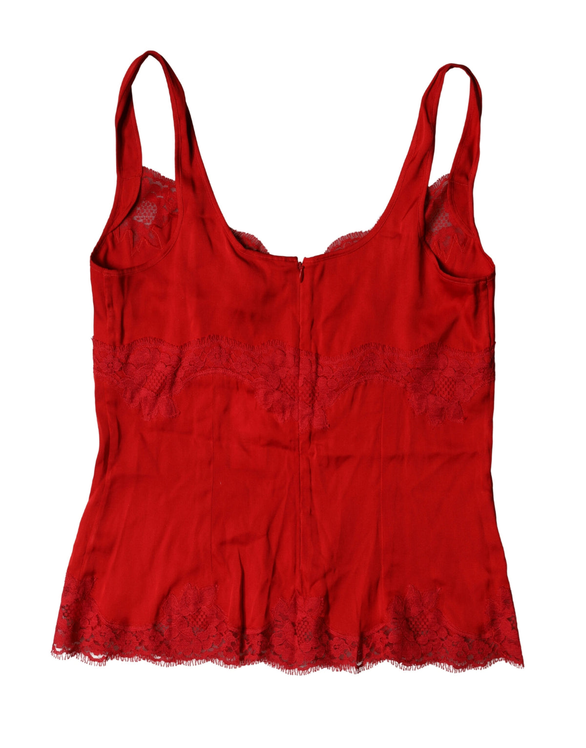 Dolce & Gabbana Red Silk Blend Lace Camisole Top