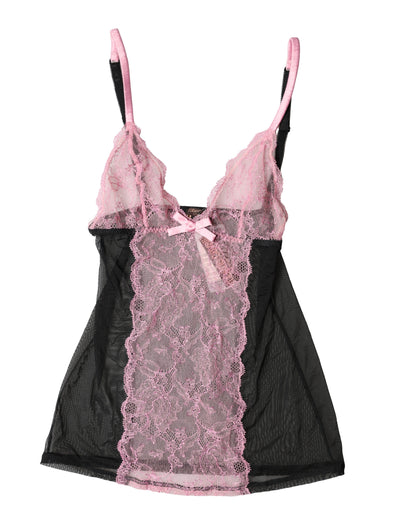 Roberto Cavalli Black Pink Floral Lace Lingerie Top