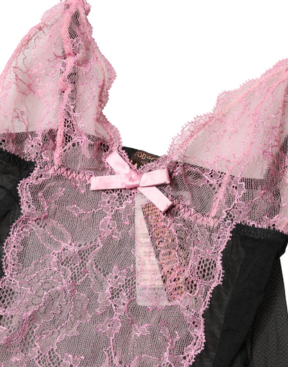 Roberto Cavalli Black Pink Floral Lace Lingerie Top