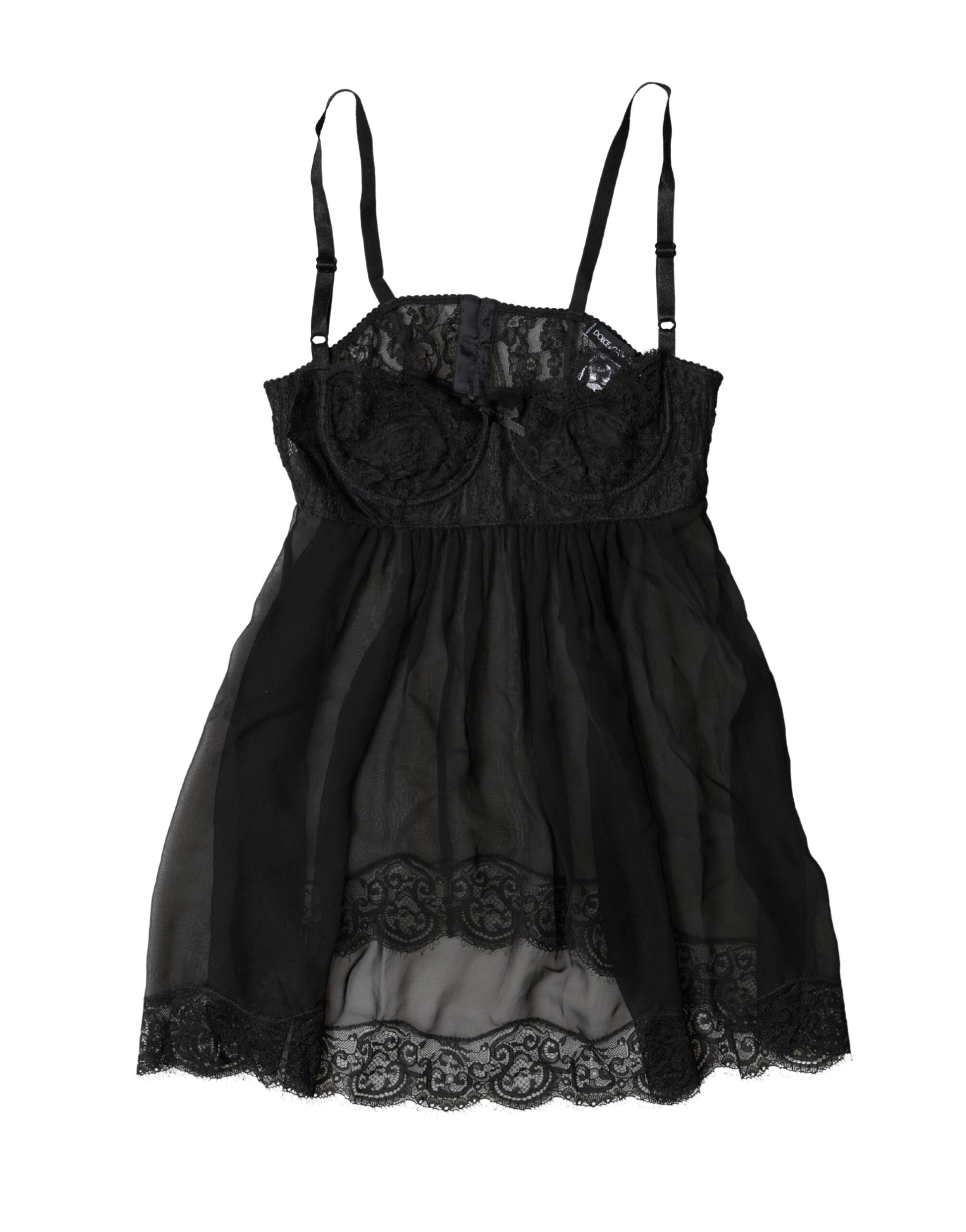 Dolce & Gabbana Black Silk Floral Lace Lingerie Top