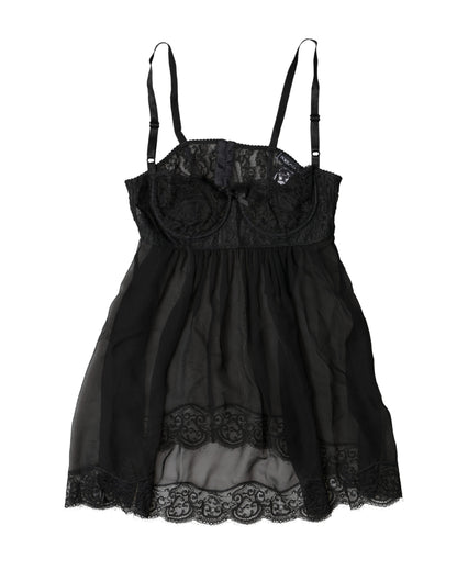 Dolce & Gabbana Black Silk Floral Lace Lingerie Top