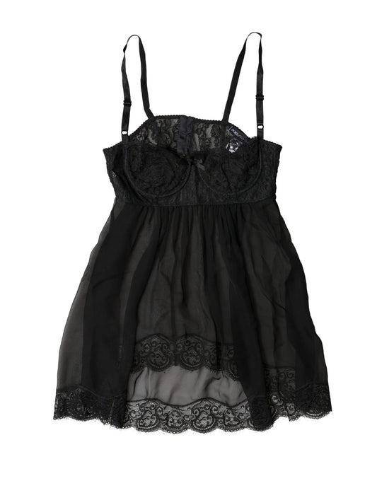 Dolce & Gabbana Black Silk Floral Lace Lingerie Top