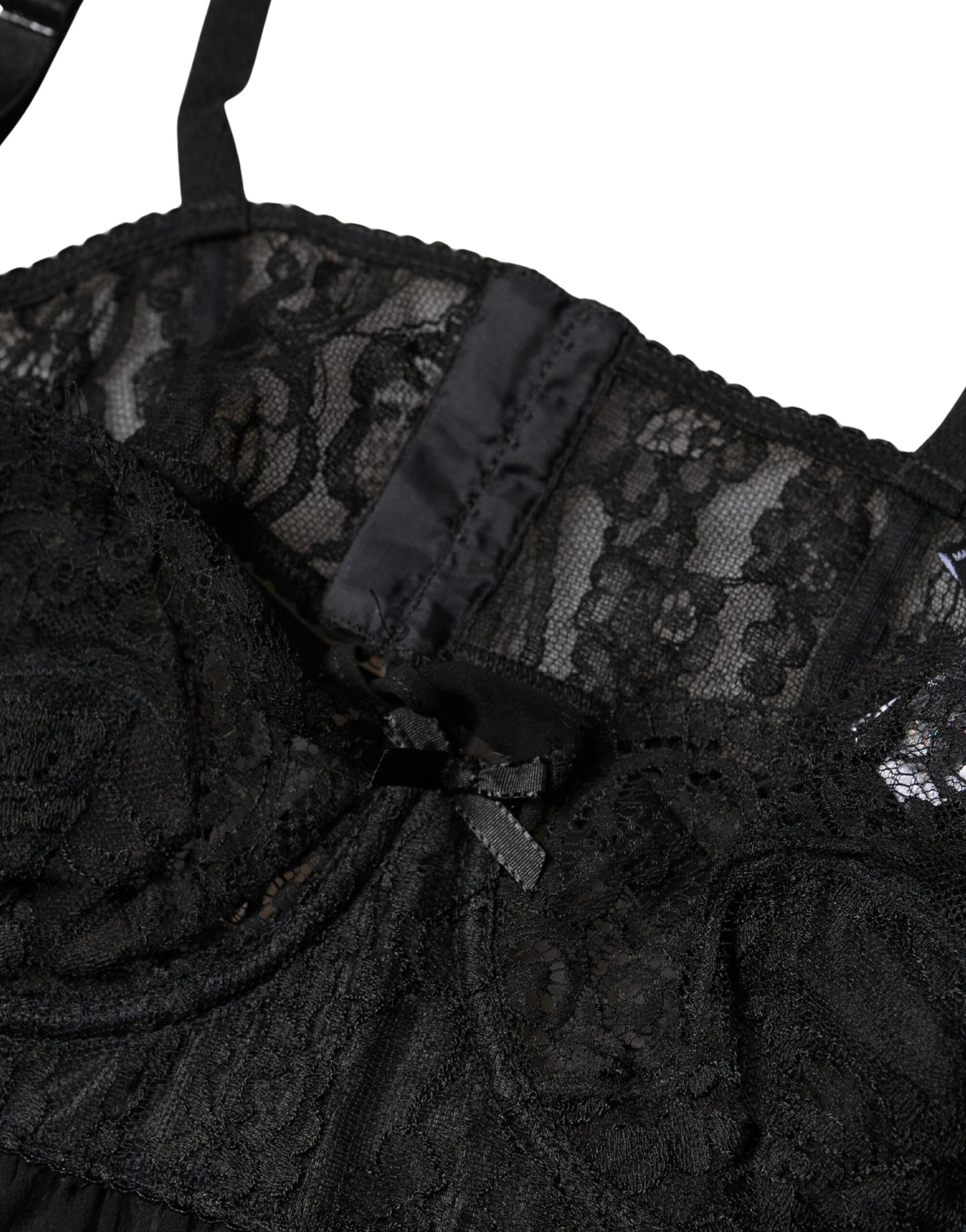 Dolce & Gabbana Black Silk Floral Lace Lingerie Top