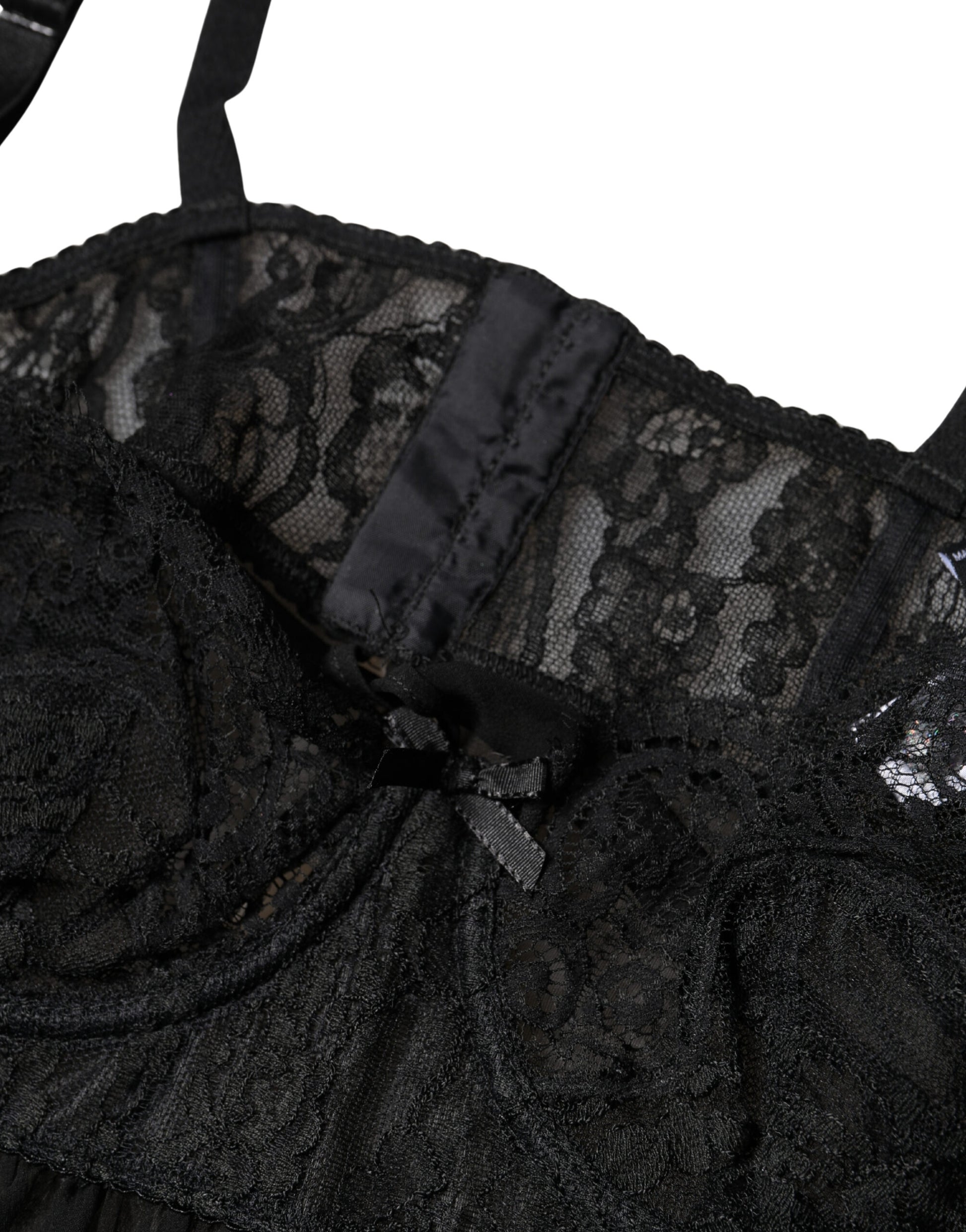 Dolce & Gabbana Black Silk Floral Lace Lingerie Top