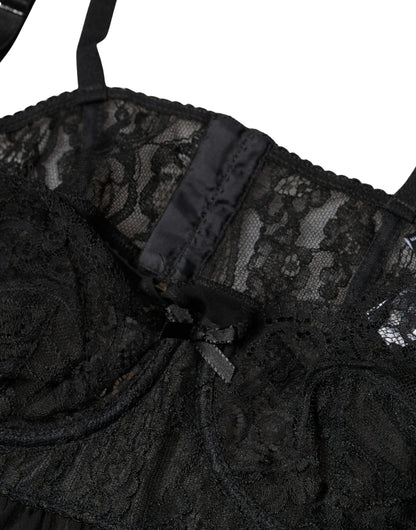 Dolce & Gabbana Black Silk Floral Lace Lingerie Top
