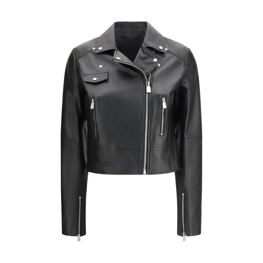 PINKO Black Leather Biker Jacket - Timeless Edgy Style