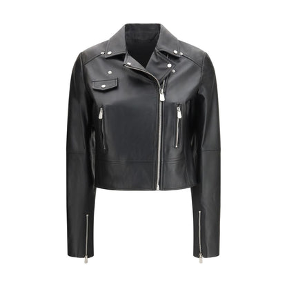 PINKO Black Leather Biker Jacket - Timeless Edgy Style