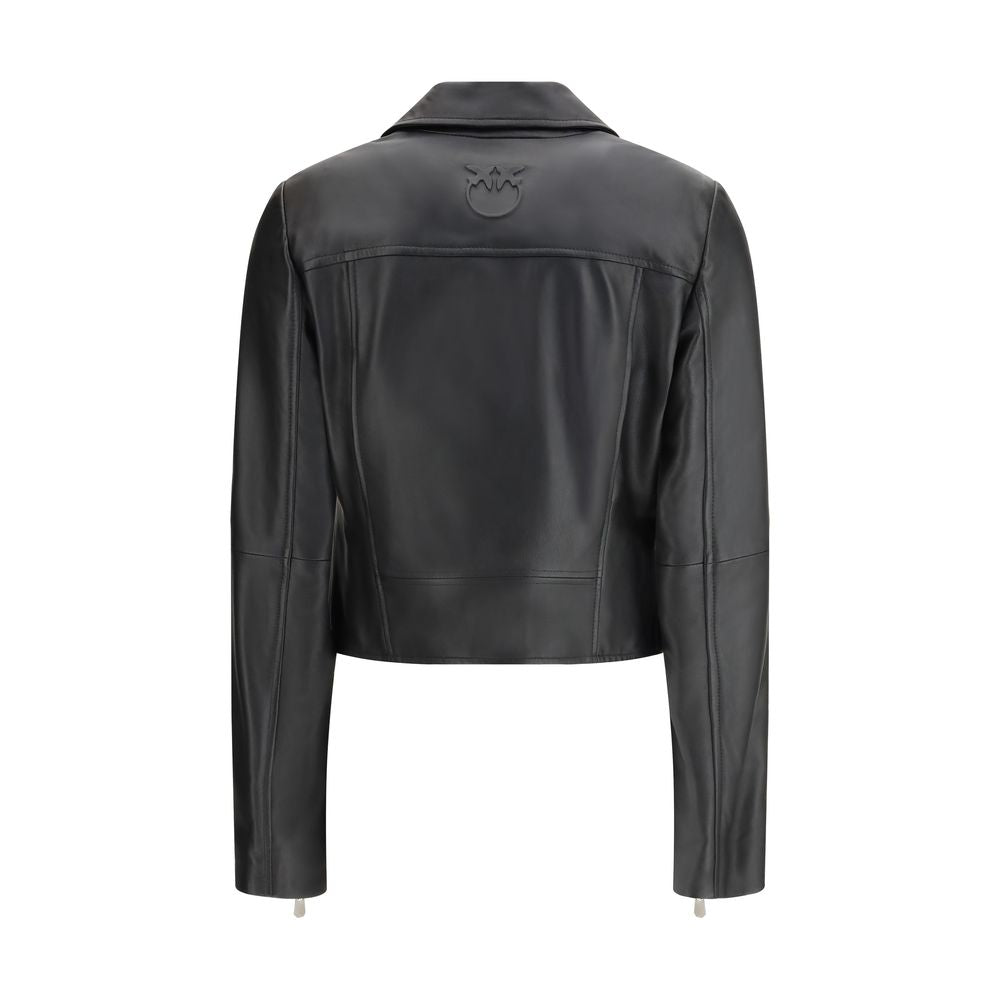 PINKO Black Leather Biker Jacket - Timeless Edgy Style