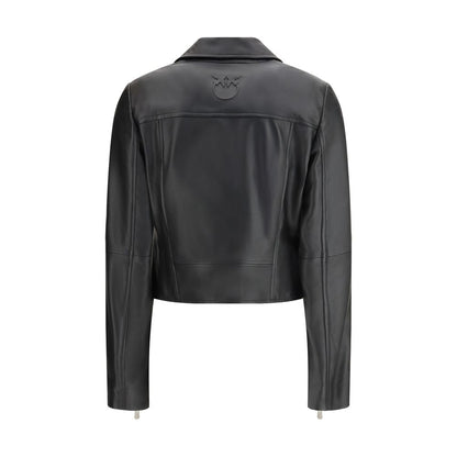 PINKO Black Leather Biker Jacket - Timeless Edgy Style