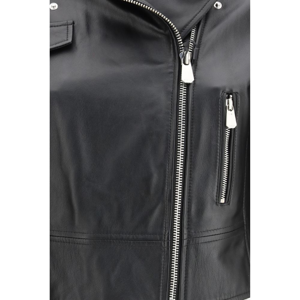 PINKO Black Leather Biker Jacket - Timeless Edgy Style