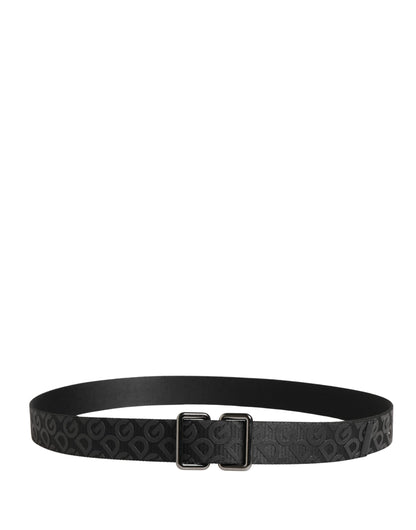 Dolce & Gabbana Black Logo Monogram Silver Metal Buckle Belt