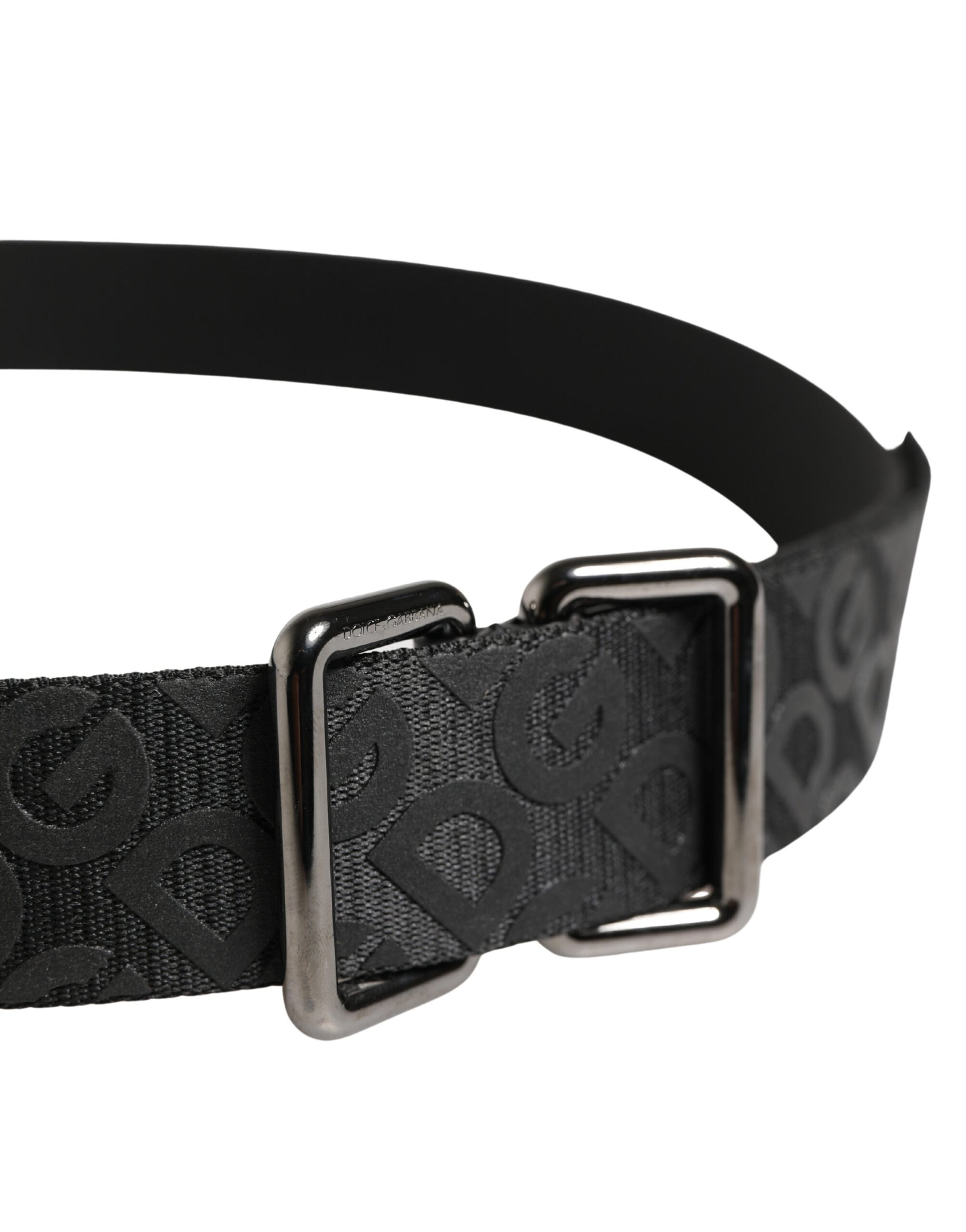 Dolce & Gabbana Black Logo Monogram Silver Metal Buckle Belt