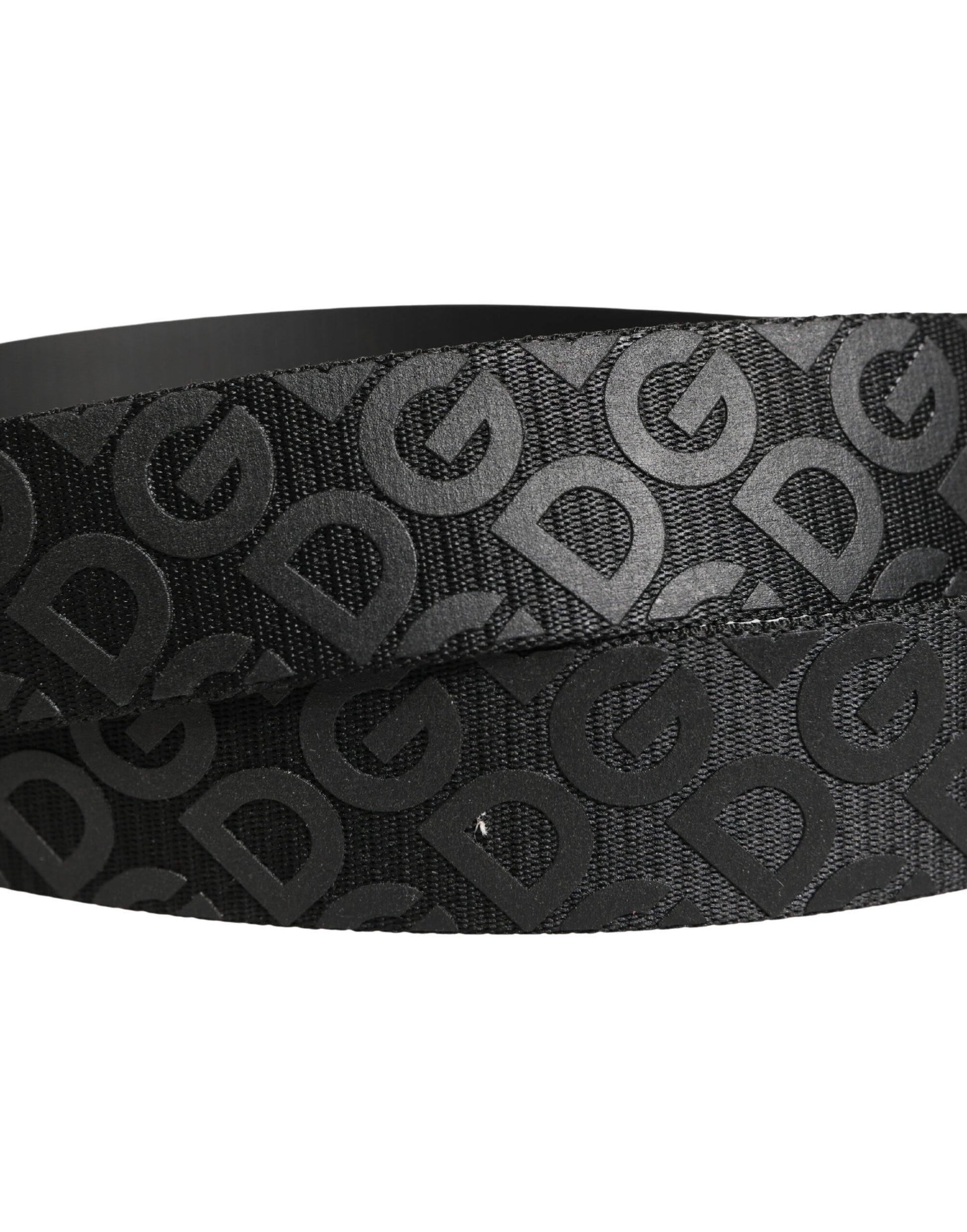 Dolce & Gabbana Black Logo Monogram Silver Metal Buckle Belt