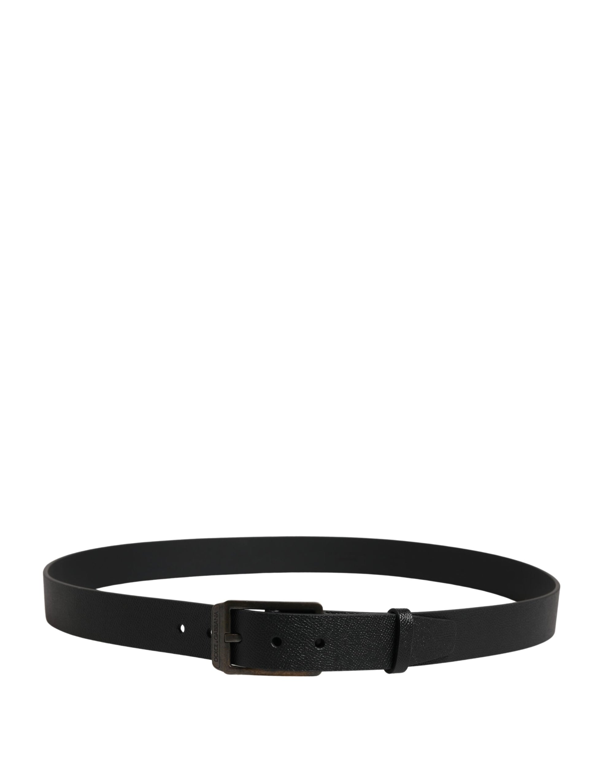 Dolce & Gabbana Black Calf Leather Gold Metal Buckle Belt