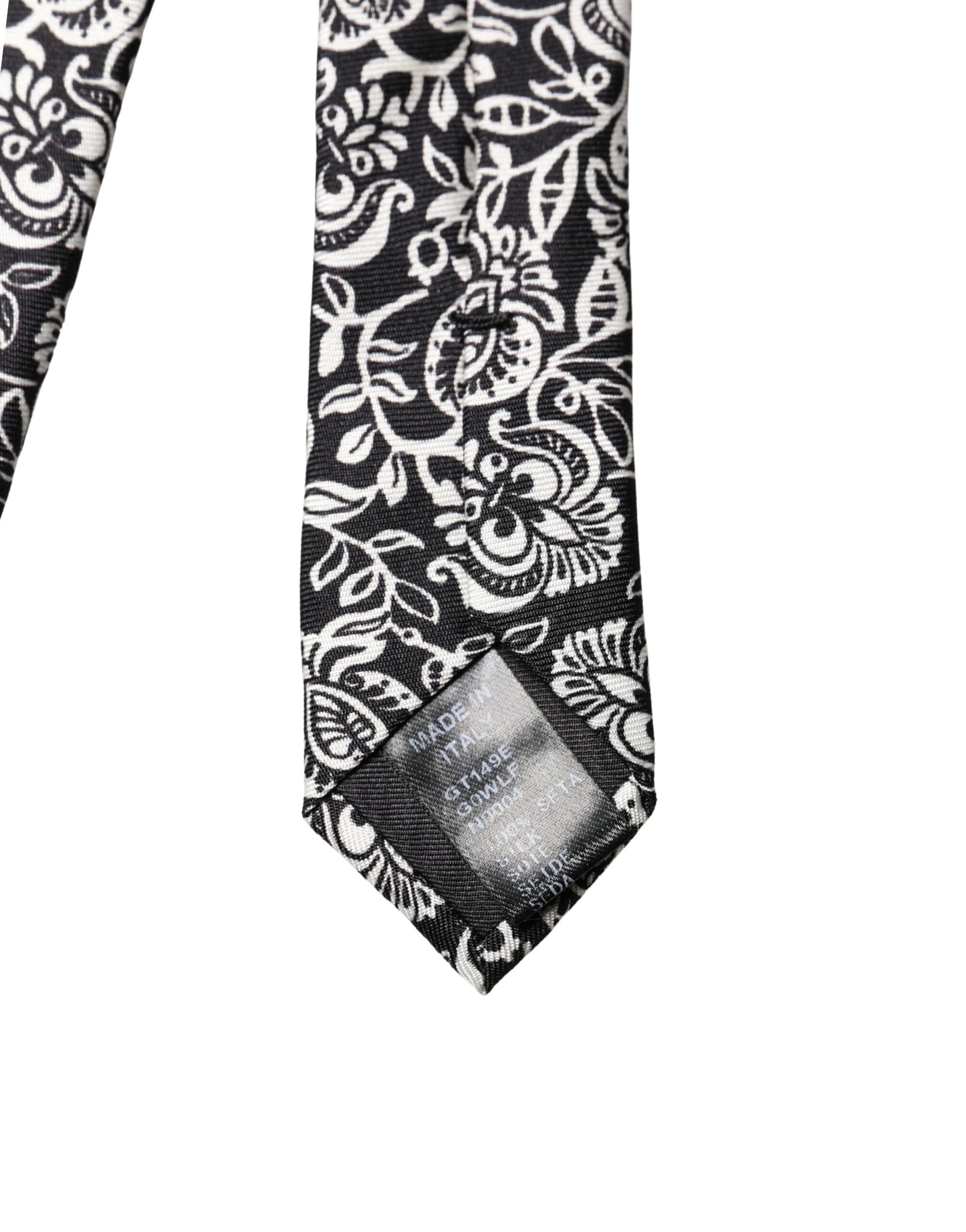 Dolce & Gabbana Black White Floral Fantasy Silk Adjustable Necktie