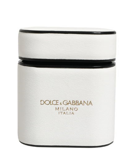 Dolce & Gabbana White Calf Leather Logo Print Flip Holder Airpods Case